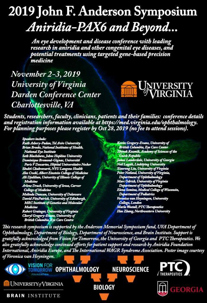 Promotional Poster for the 2019 John F Anderson Symposium Aniridia-PAX6 and Beyond...