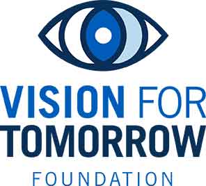 Logo for the Vision for Tomorrow Foundation. It is a stylized blue eye with the name of the foundation underneath.